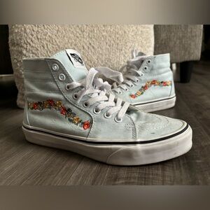 Vans Sk8-hi Tapered Skate Shoe-delicate Blue-floral Embroidery